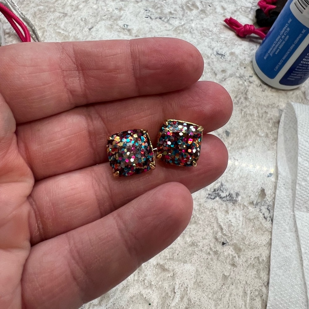 Multi colored confetti gold earrings